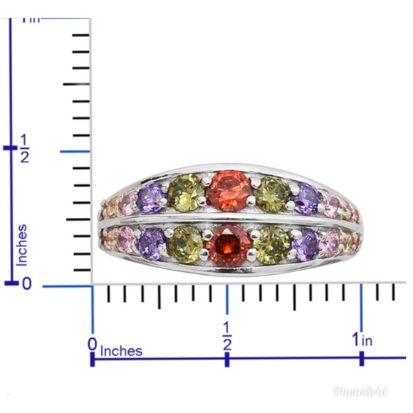 Sim Multi Color Diamond Ring Platinum Bond Brass - Picture 6 of 6